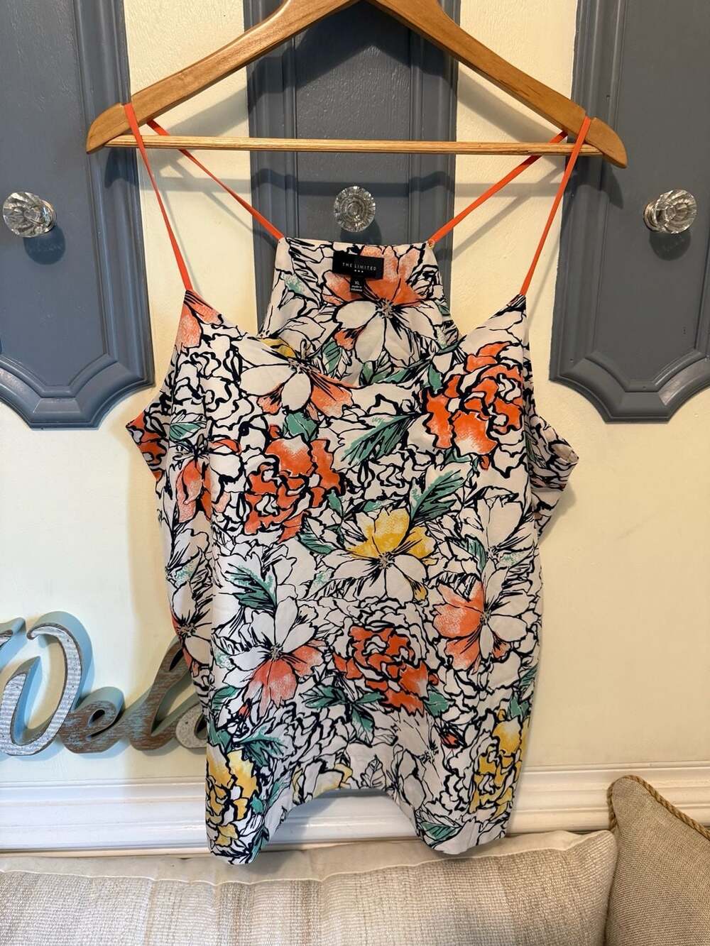 The Limited Floral Camisole Tank Top Orange Straps Size XL
